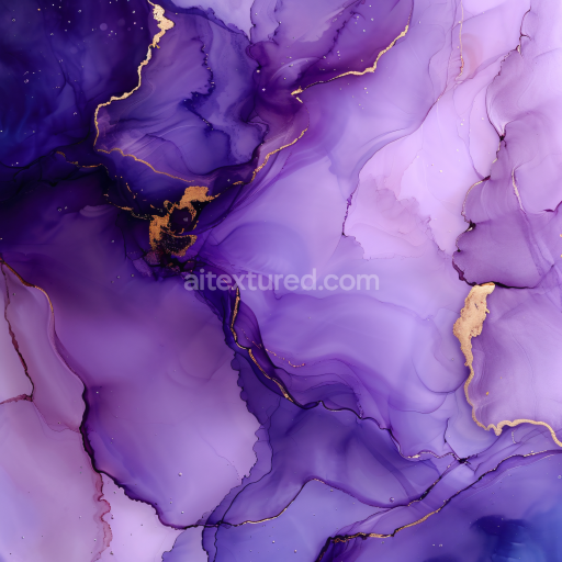 Seamless 3D Alcohol Ink PBR Texture Featuring Purple Fluid Waves with Gold Veins