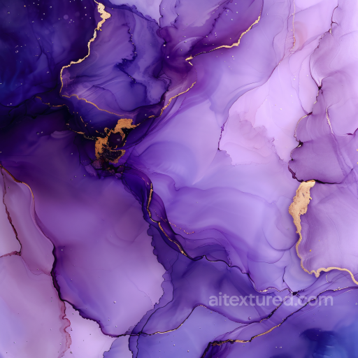 Alcohol Ink PBR Texture Featuring Purple Fluid Waves with Gold Veins seamless Alcohol ink PBR texture