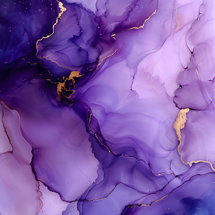 Alcohol Ink Featuring Purple Fluid Waves with Gold Veins seamless PBR texture preview