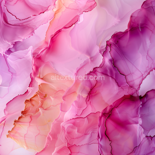 Seamless 3D Alcohol Ink PBR Texture Featuring Soft Pink and Purple Veins with Fluid Marbling