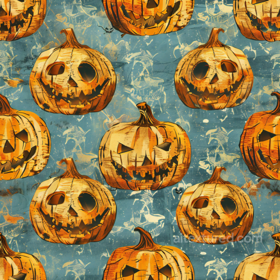 Vintage Halloween Pumpkin Pattern on Fabric Seamless Texture Vintage Halloween texture preview