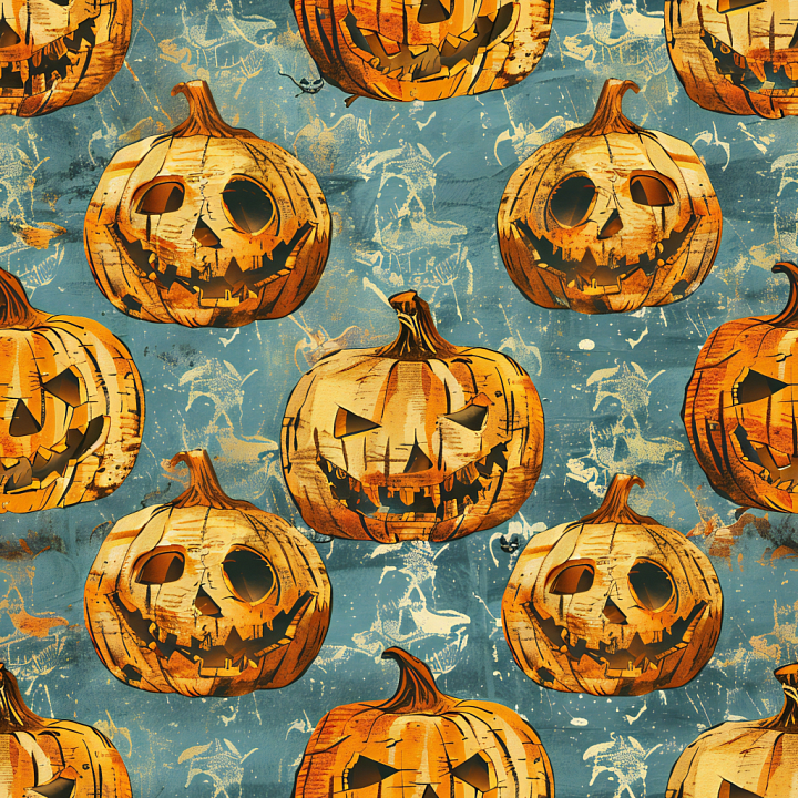 Vintage Halloween Pumpkin Pattern on Fabric seamless PBR texture preview