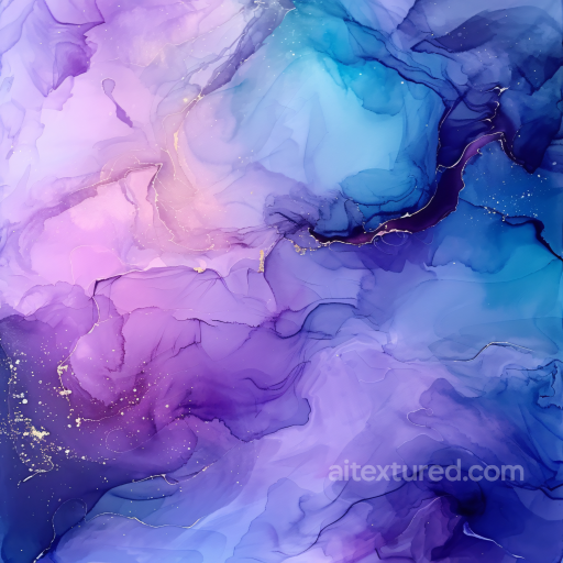 Alcohol Ink PBR Texture Featuring Violet and Blue Fluid Swirls with Gold Veins seamless Alcohol ink PBR texture
