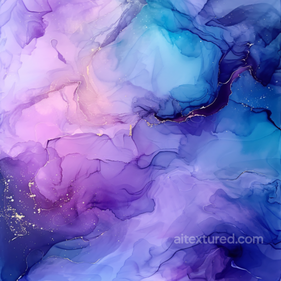 Alcohol Ink PBR Texture Featuring Violet and Blue Fluid Swirls with Gold Veins Alcohol ink texture preview