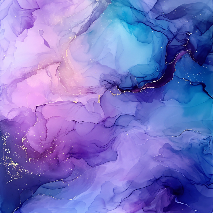 Alcohol Ink Featuring Violet and Blue Fluid Swirls with Gold Veins seamless PBR texture preview