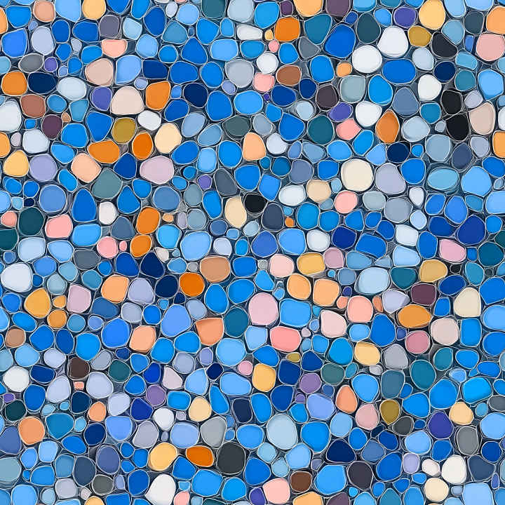 Mosaic with Colorful Pebble-Style Stone Tiles seamless PBR texture preview