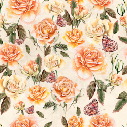 seamless Seamless 3D PBR Texture of Soft Floral Pattern with Orange Roses and Butterflies texture 8k free download PBR