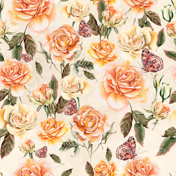 Flower Texture of Soft Floral Pattern with Orange Roses and Butterflies Flower texture preview