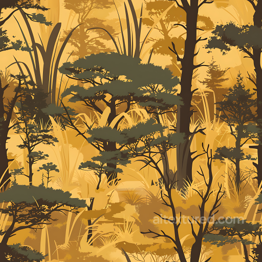 Woodland Camouflage PBR Texture in Warm Golden Tones with Detailed Tree Silhouettes seamless Color Camouflage PBR texture