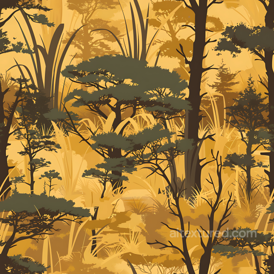 Woodland Camouflage PBR Texture in Warm Golden Tones with Detailed Tree Silhouettes Color Camouflage texture preview