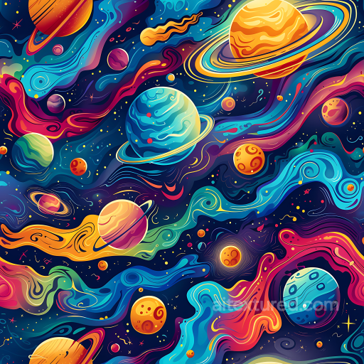 Space PBR Texture Featuring Vibrant Galactic Nebula and Colorful Planets seamless Star, space, planets PBR texture
