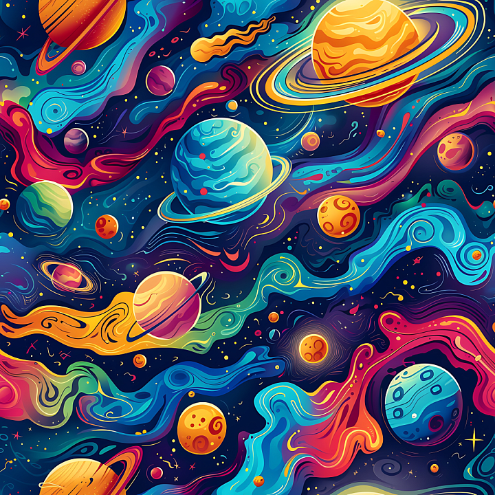 Space Featuring Vibrant Galactic Nebula and Colorful Planets seamless PBR texture preview