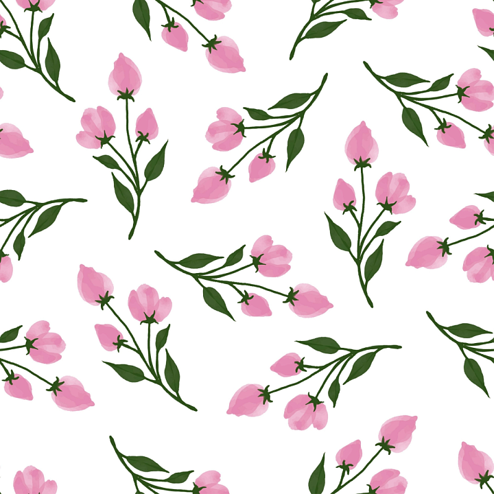 with Soft Pink Flower Buds and Green Leaves seamless PBR texture preview