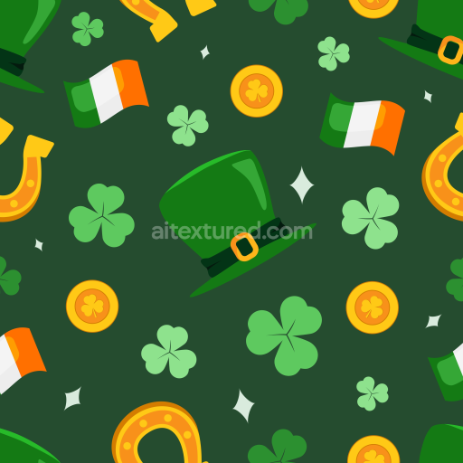 Seamless 3D PBR St Patrick Digital Paper Texture with Shamrocks & Leprechaun Hats