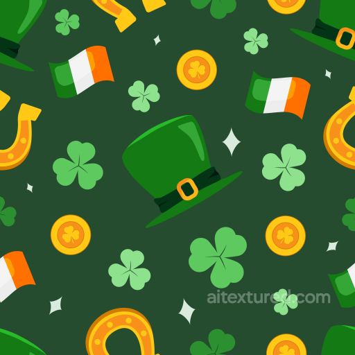 St Patrick Digital Paper Texture with Shamrocks & Leprechaun Hats seamless St patrick digital paper bundle PBR texture