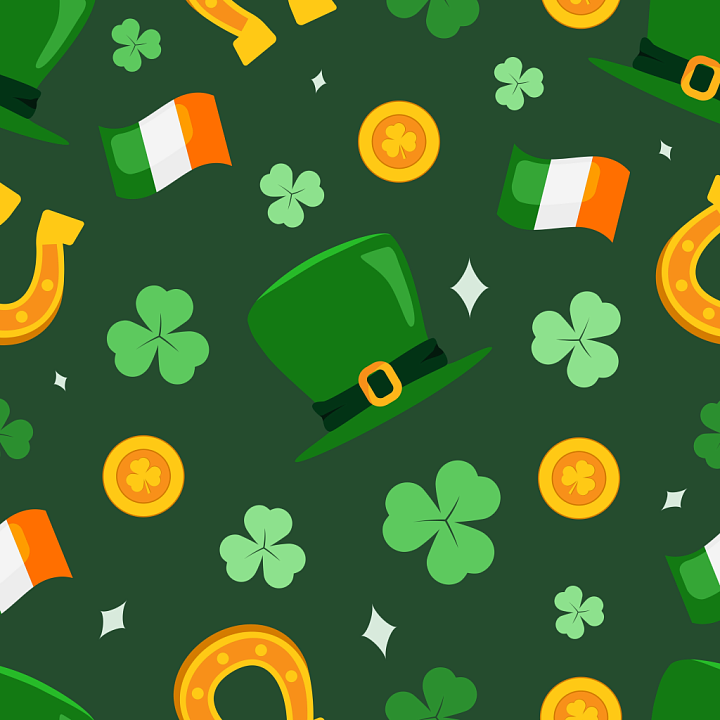St Patrick Digital Paper with Shamrocks & Leprechaun Hats seamless PBR texture preview