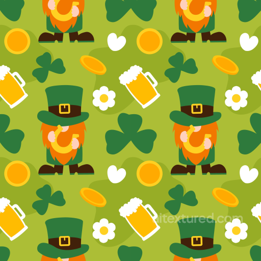 Digital Paper Texture with St Patrick Cartoon Motifs and Shamrocks seamless St patrick digital paper bundle PBR texture