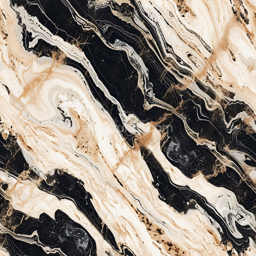 Seamless 3D PBR Champagne and Black Marble Texture with Bold Fluid Veins