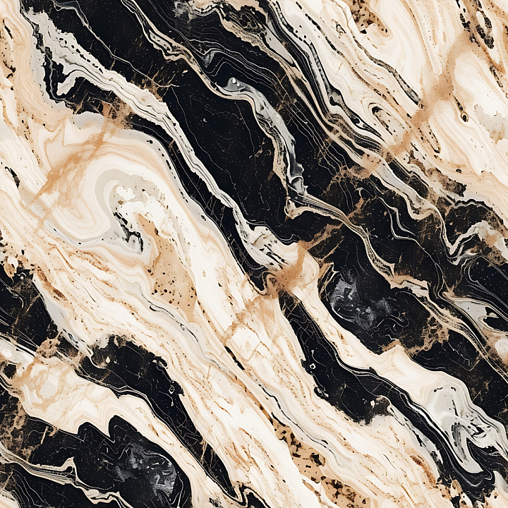 Champagne and Black Marble with Bold Fluid Veins seamless PBR texture preview
