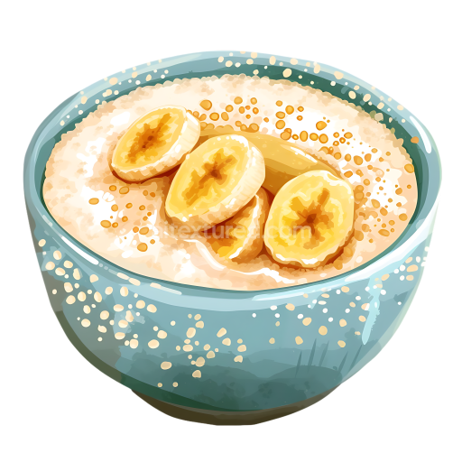 Breakfast Bowl of Millet Porridge Topped with Banana Slices Illustration