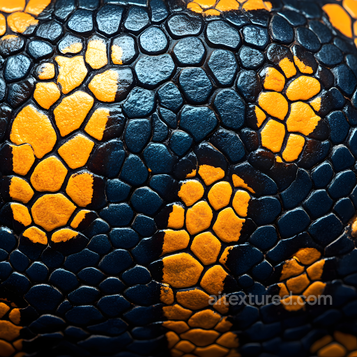 Stylized Reptile Skin Seamless Texture with Glossy Dark Blue and Orange Scales seamless Skin PBR texture