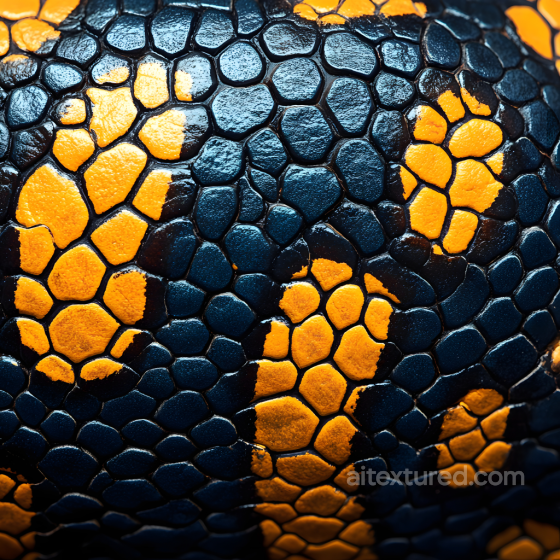 Stylized Reptile Skin Seamless Texture with Glossy Dark Blue and Orange Scales Skin texture preview