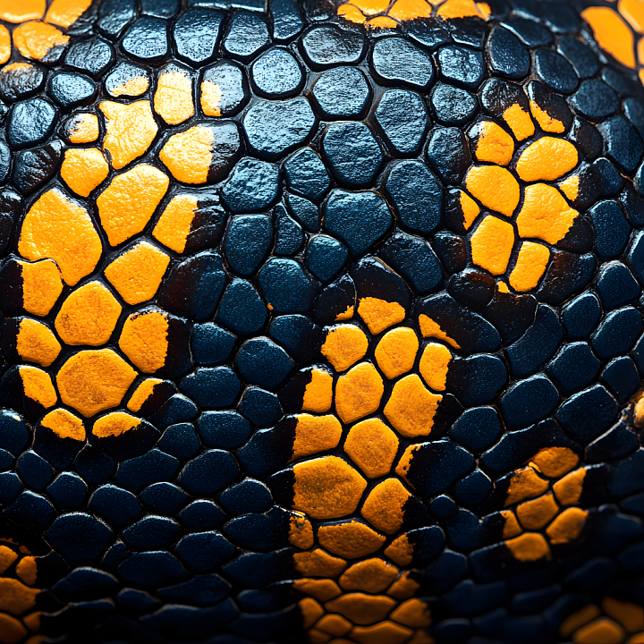 Stylized Reptile Skin with Glossy Dark Blue and Orange Scales seamless PBR texture preview