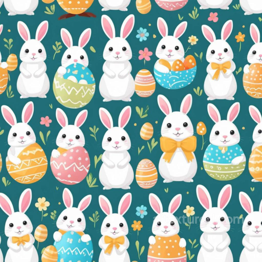 Featuring Cute Easter Bunny and Colorful Egg Pattern seamless All Easter Digital paper PBR texture