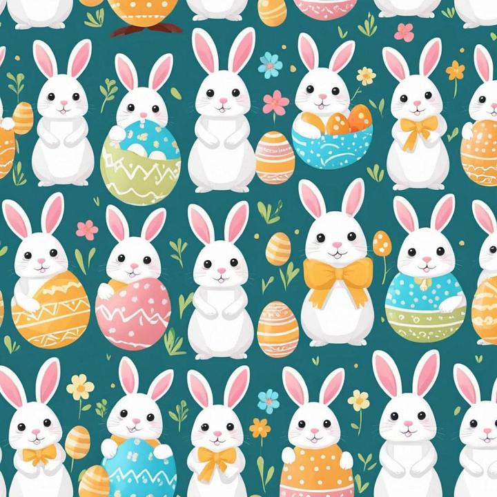 Featuring Cute Easter Bunny and Colorful Egg Pattern seamless PBR texture preview