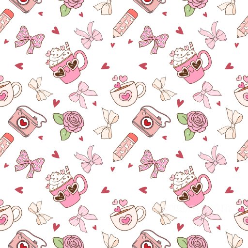 Pattern PBR Texture Featuring Valentines Day Cups, Bows, and Romantic Motifs seamless Pattern Bundle PBR texture