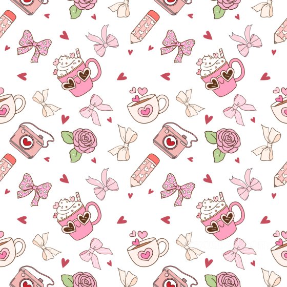 Pattern PBR Texture Featuring Valentines Day Cups, Bows, and Romantic Motifs Pattern Bundle texture preview