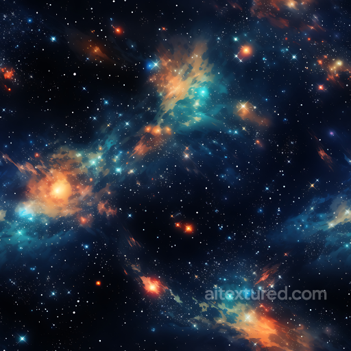 Space PBR Texture Featuring Vibrant Nebula and Starfield with Orange and Blue Hues seamless Star, space, planets PBR texture