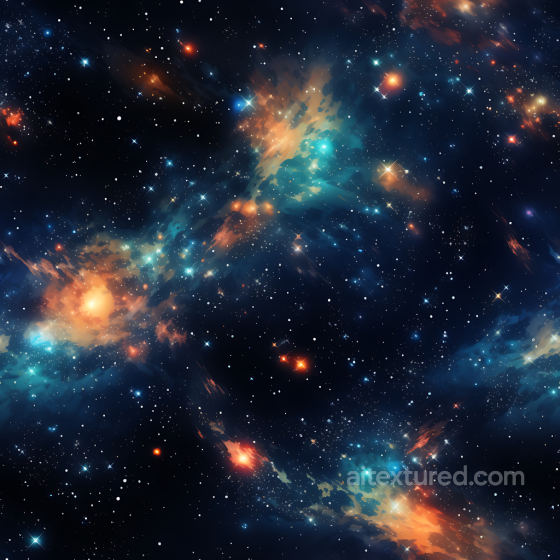 Space PBR Texture Featuring Vibrant Nebula and Starfield with Orange and Blue Hues Star, space, planets texture preview