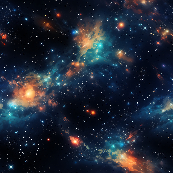 Space Featuring Vibrant Nebula and Starfield with Orange and Blue Hues seamless PBR texture preview