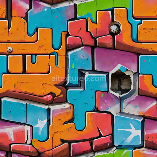 Seamless 3D PBR Graffiti Texture Featuring Bright Geometric Spray Paint Blocks