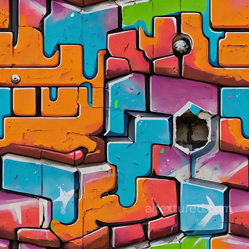 Seamless 3D PBR Graffiti Texture Featuring Bright Geometric Spray Paint Blocks texture preview