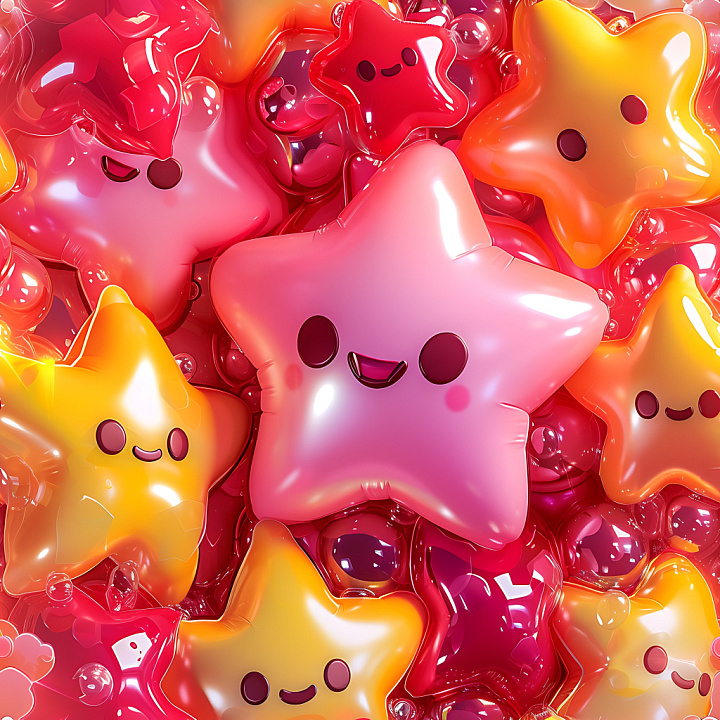 Inflated Star-Shaped Vinyl Balloon in Pink, Red & Yellow seamless PBR texture preview