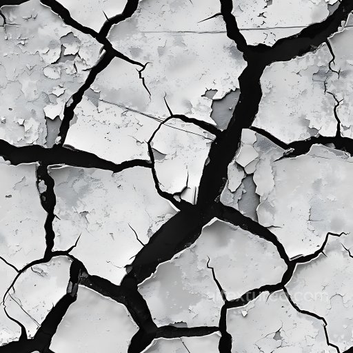 Cracked Paint PBR Texture Featuring Deep Black Fractures and Peeling Surface seamless Cracked & Holes PBR texture