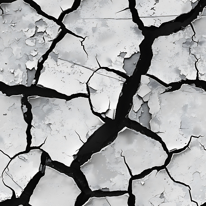 Cracked Paint Featuring Deep Black Fractures and Peeling Surface seamless PBR texture preview