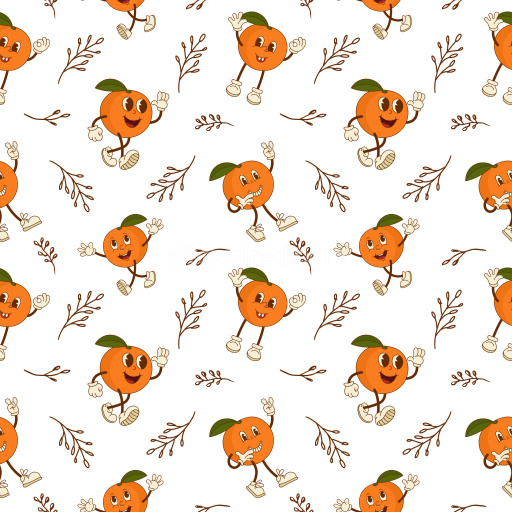 Pattern Bundle - Seamless 3D Pattern PBR Texture with Playful Cartoon Orange Characters and Brown Botanica… texture preview
