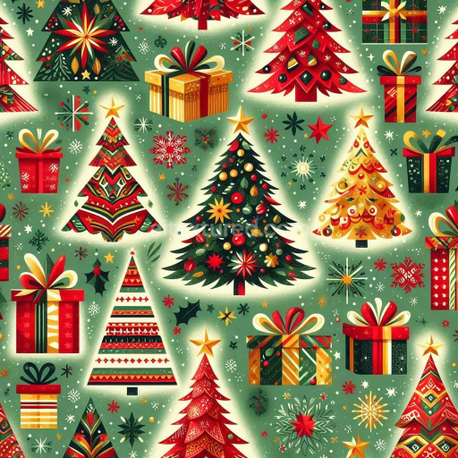 Seamless 3D PBR Texture Featuring Festive Christmas Trees and Gift Boxes