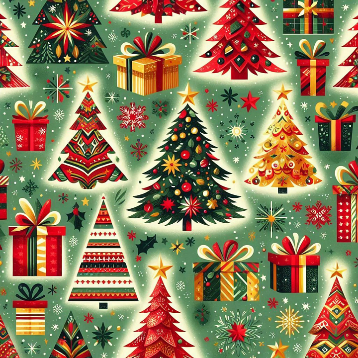 All Christmas Digital paper of Festive Christmas Trees and Gift Boxes o… seamless PBR texture preview
