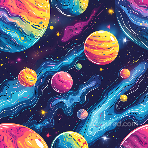 Space PBR Texture Featuring Colorful Nebulae and Stylized Planets seamless Star, space, planets PBR texture
