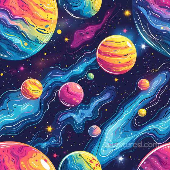 Space PBR Texture Featuring Colorful Nebulae and Stylized Planets Star, space, planets texture preview
