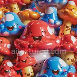 seamless Seamless 3D Inflated Glossy Cartoon Mushroom PBR Texture with Playful Faces texture 8k free download PBR