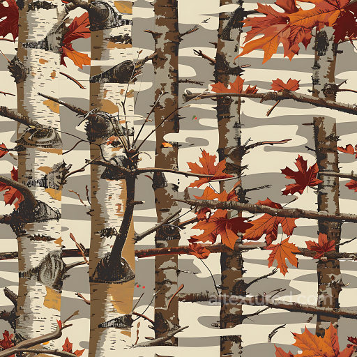 Autumn Birch Woodland Camouflage PBR Texture with Orange Maple Leaves seamless Color Camouflage PBR texture