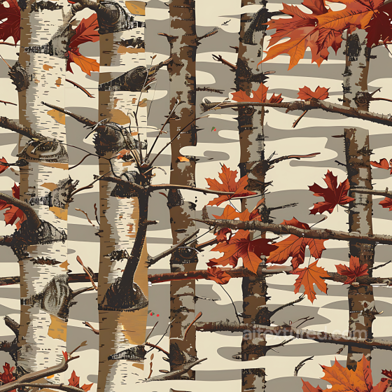 Autumn Birch Woodland Camouflage PBR Texture with Orange Maple Leaves Color Camouflage texture preview