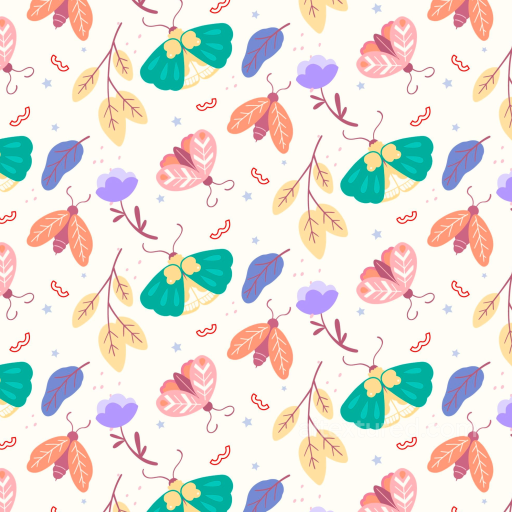 Hand-Drawn Watercolor Butterflies & Leaves Pattern Seamless Texture seamless Watercolor Butterflies PBR texture