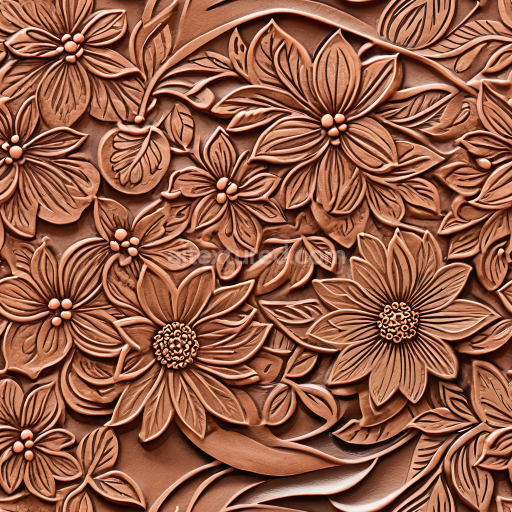Seamless 3D PBR embossed floral leather texture in warm brown tones