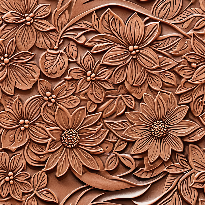 Embossed Floral Leather In Warm Brown Tones seamless PBR texture preview